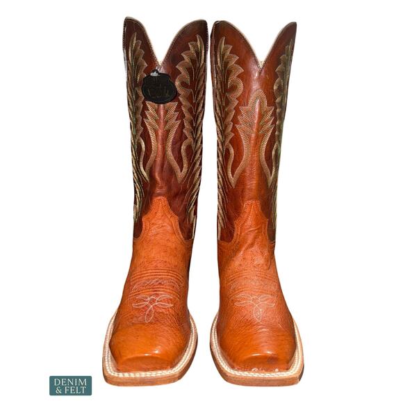NEW Dan Post Smooth‎ Ostrich Cowboy Boots Cognac Square Toe Western Cowboy 9 D main image 9